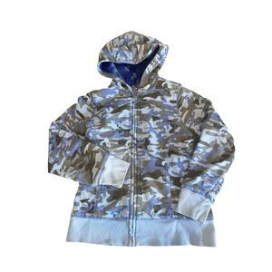 LL Bean Kids girls medium 10/12 Hoodie Sweatshirt Fleece Lined Blue Camo WARM